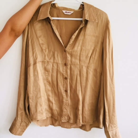 Midtown Tops - Tan 100% Silk Blouse